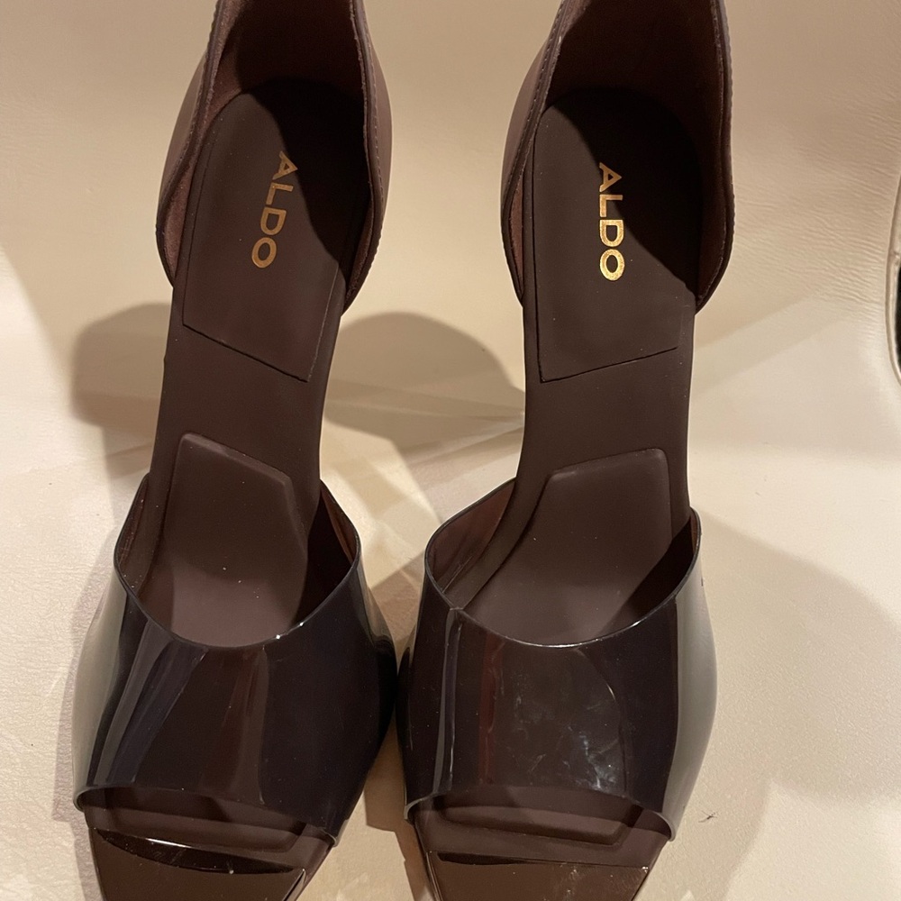 Aldo Dark Brown Open-Toe Heels